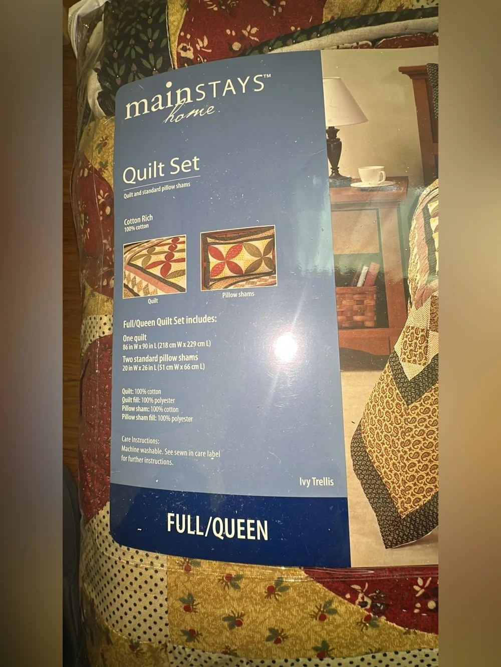 NEW IN PACKAGE Quilt Set Full / Queen Ivy Trellis Cotton Rich Quilt & 2 Shams